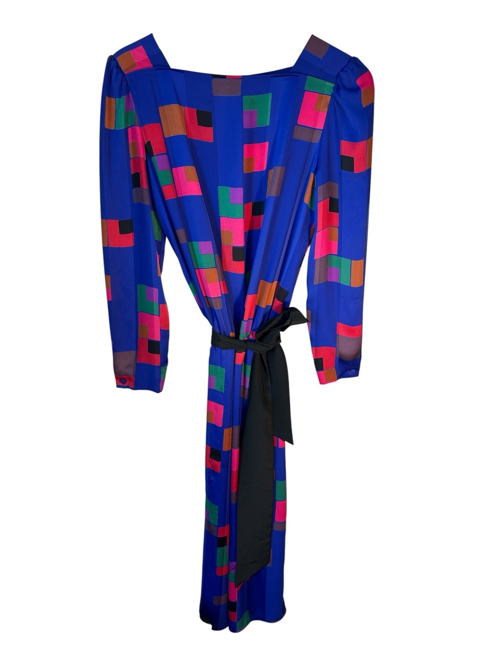 Vintage Sasson Women's Geometric 80's Midi Dress Size 8/9 Colorblock Career RARE
